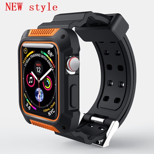 Case+strap for Apple watch band 44 mm 40mm iWatch band 38mm 42mm Silicone Protector case+bracelet Apple watch 5 4 3 2 1 38 42 40: new orange / 44mm