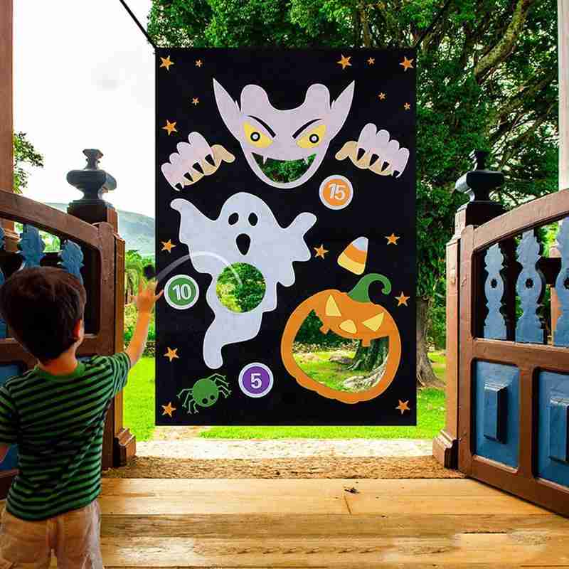 Halloween Outdoor Games 1 Pc Vampire Felt Banner With 3 Pcs Bean Bags Throwing Game Hanging Non-woven Toys