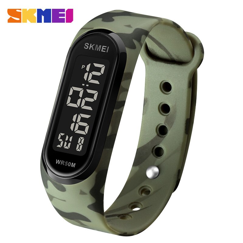 Luxe led-licht digitale horloges merk skmei heren dameshorloge 50m waterdichte datumweergave sport polshorloge reloj hombre klok: Groen zwart