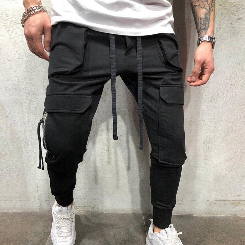 Men Pockets Casual Cargo Pants Slim Joggers Hip Hop Sweatpants Fahsion Men Drawstring Pencil Trousers Gym Pantalon Homme