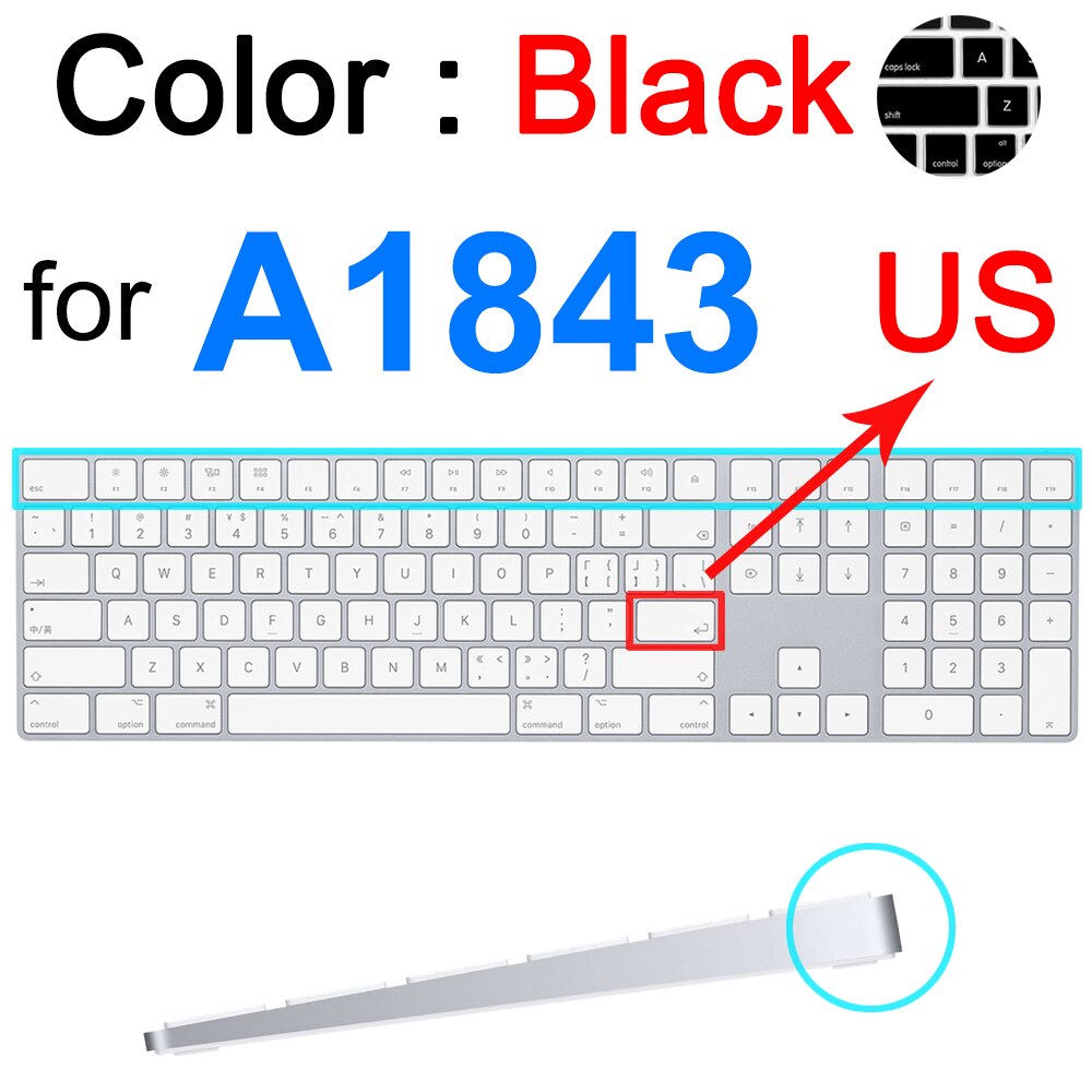 Keyboard Cover Voor Imac Draadloze Bluetooth Magic Voor Apple A1644 A1314 A1843 A1243 G6 Numeriek Toetsenbord Clear Eu Ons Protector huid: Black for A1843 US