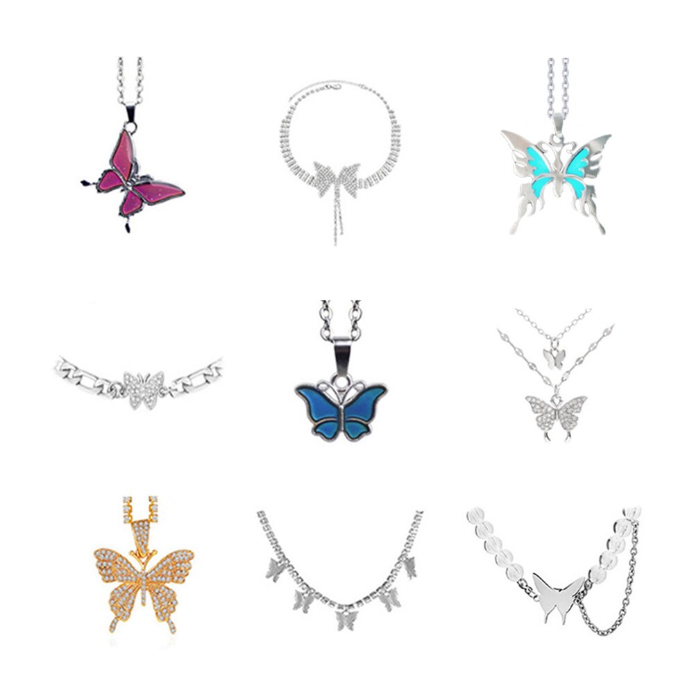 Shining CZ Cute Butterfly Pendant Charm Clavicle Choker Butterfly Necklace for Jewelry Women Girl