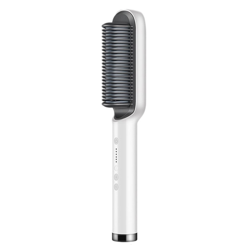 Cepillo eléctrico para rizador de pelo, cepillo de calentamiento PTC, peine rizador de barba, enchufe europeo: White