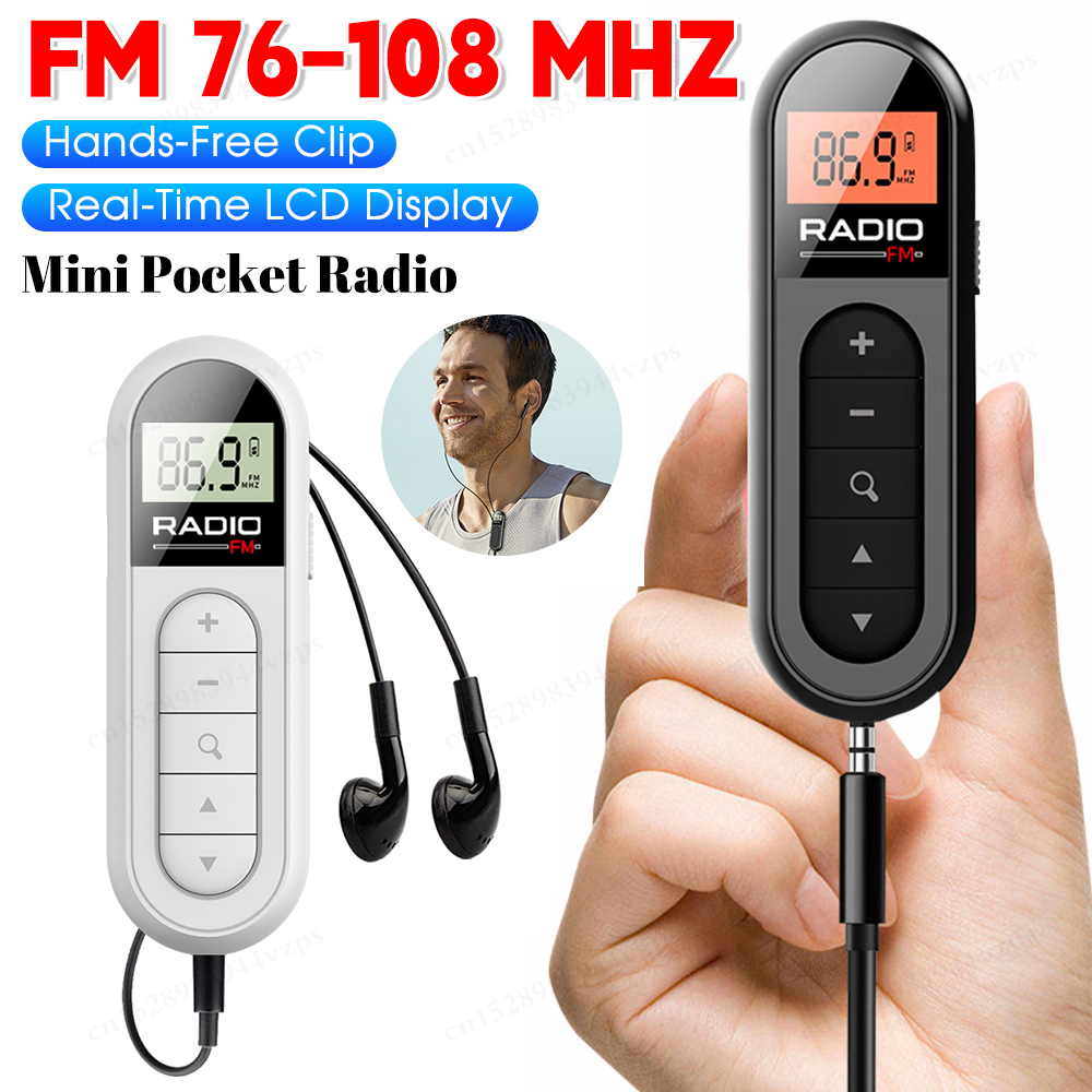 Radio FM portátil con retroiluminación, dispositivo con auriculares de 3,5mm, carga tipo c, 76-108MHZ, para caminar y trotar
