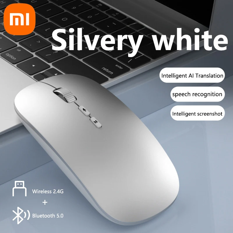 Xiaomi Voice Translation Mouse AI Intelligent 2.4G Bluetooth Wireless Rechargeable USB Connection Computer Charging Voice Mice: WHITE