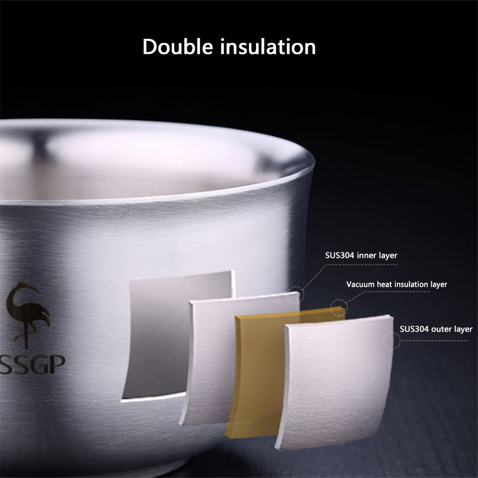 Tazón de acero inoxidable ssgp 304, recipiente doble anti-escaldamiento para alimentos, tazón de arroz coreano, ensalada, fideos instantáneos, tazón de sopa de metal.