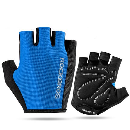 ROCKBROS Summer Shockproof Cycling Gloves Half Finger Outdoor MTB Road Bike Bicycle Gloves Sports Gym Mitten for Men Women: S099 Blue / XXL