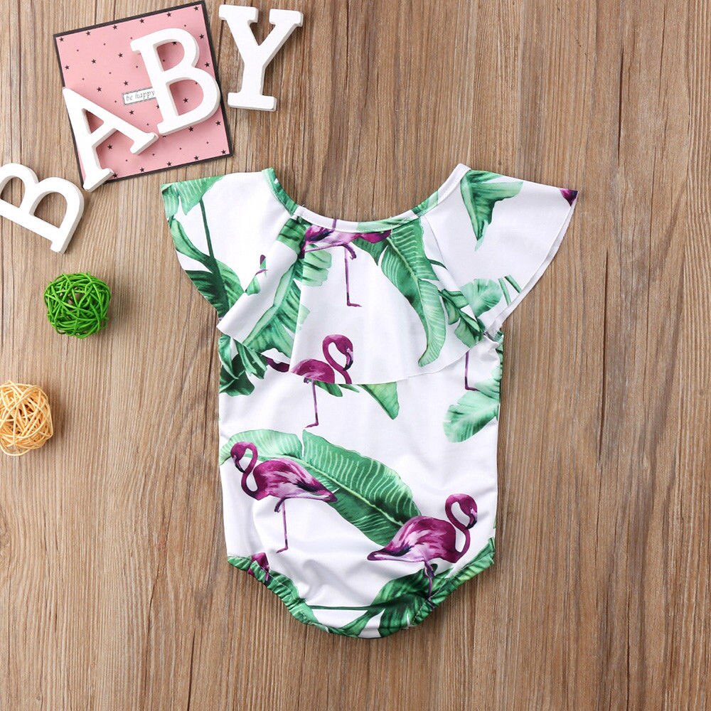 Baby Girls Bikini One-Piece Suits Toddler Kids Child One Piece Bikini Swimwear Swimsuit Monokini Bathing Suit Ruffled Flamingo