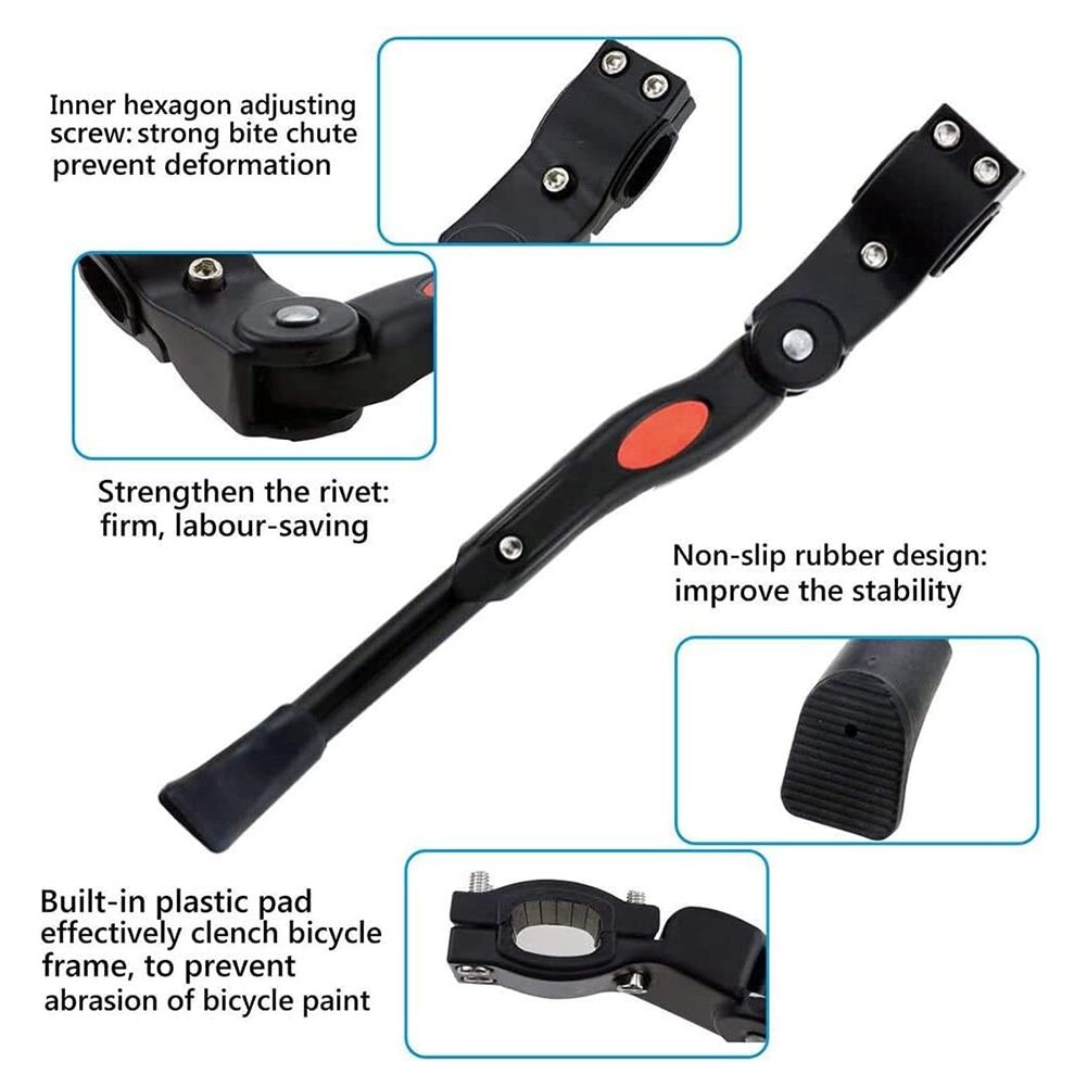 Pata de cabra para bicicleta de montaña, con patas de goma antideslizantes, soporte ajustable de aleación de aluminio, 20-28 pulgadas