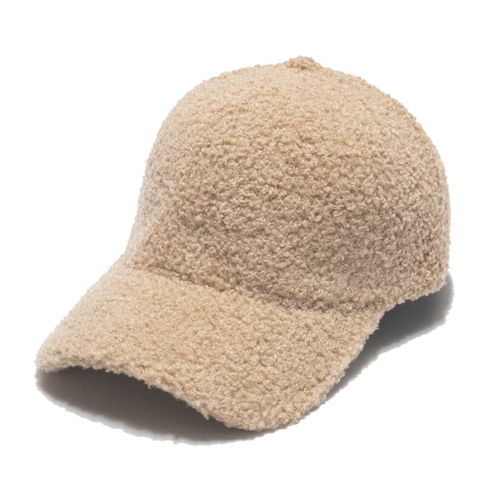 Autumn Winter Warm Lamb Hair Baseball Cap Lovely Plush Baseball Cap for Women: Khaki