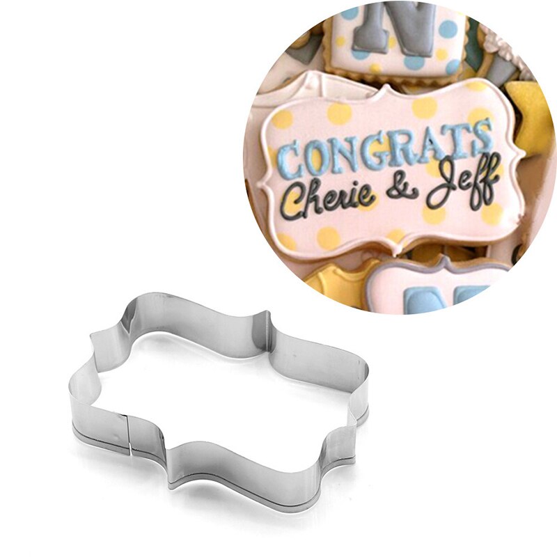 8 Style Plaque Cookie Cutter, Frame Shapes Sugar Cookie Cutters for Birthday Wedding Baby Shower, DIY Stainless Cookie Mold: B