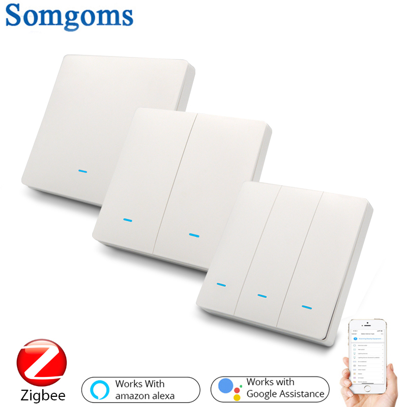 Zigbee Smart Button Wall Lamp Switch With Neutral/ No Neutral EU/UK AC90-240V Tuya Wireless Control Alexa Google Home Compatible