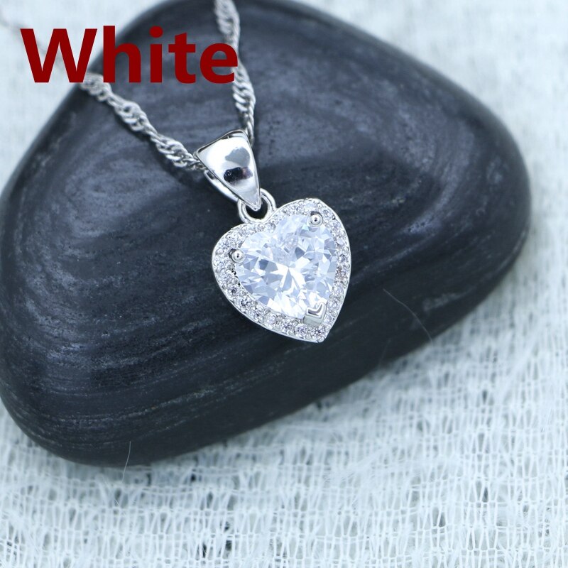 Hjerte vedhæng halskæde grøn cubic zirconia 925 sølv smykker til kvinder: Hvid