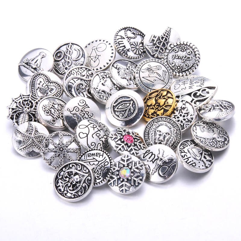 10pcs/lot Mix Style Rhinestone 12mm 18mm Resin metal Snap Buttons Jewelry Fit Charm Bracelets &amp; Bangles For women man