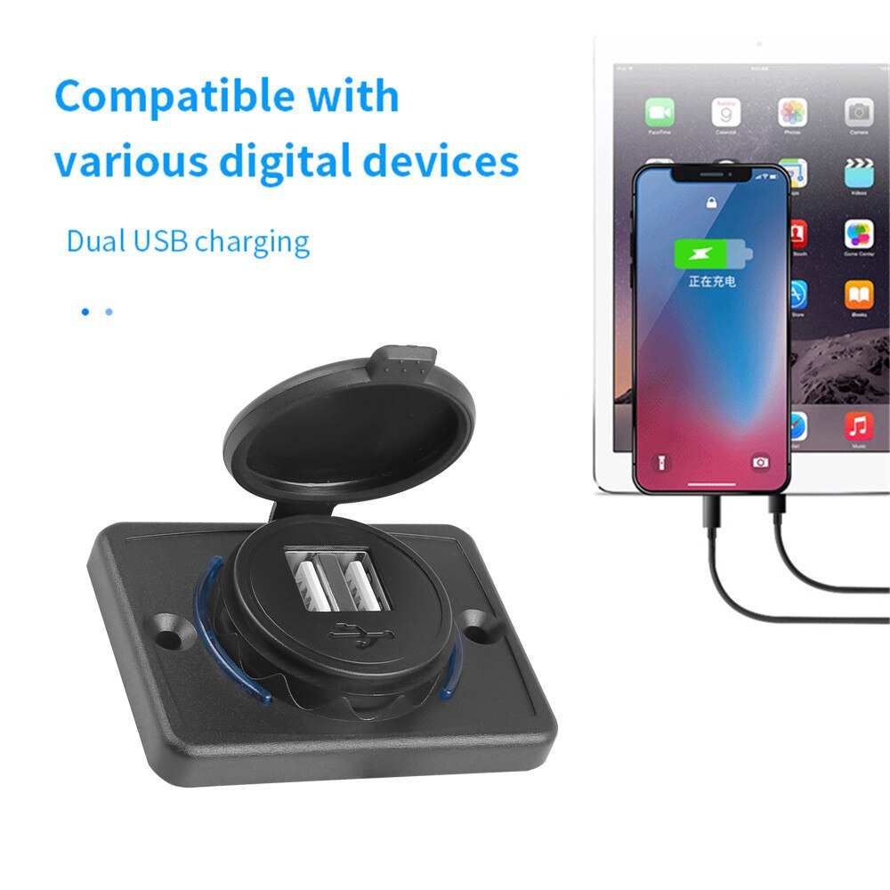 12-24V 4.2A Dual USB Charger Power Socket Adapter Charging Panel Mount for Motorbike Car Boat ATV UTV Camper Caravans