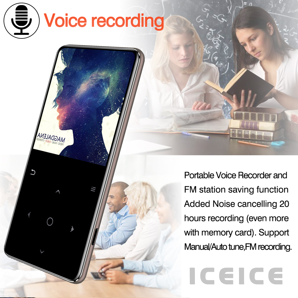 ICEICE MP4 Player with Bluetooth Media Speaker MP3 MP4 Music Player Portable MP 4 Slim 2.4 Screen Touch Keys FM Radio Video Hifi