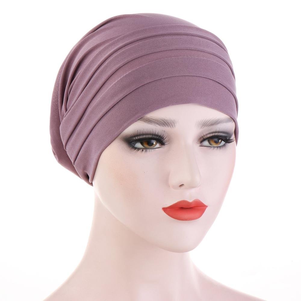 Elastic Turban Hat Solid Color Women Headscarf Bonnet islamic Inner Hijabs Cap Muslim Hijab turban africain femme hat: 7