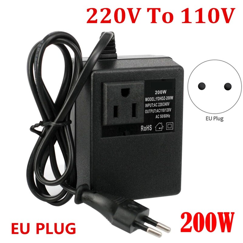 200W Voltage Converter Transformator 220V Naar 110V Step Down Reizen Transformator Converter Eu Plug