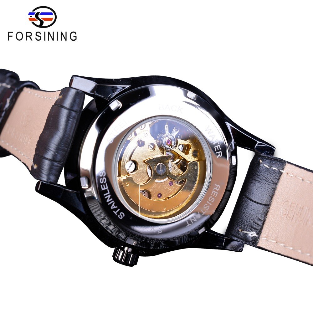Forsining Diamant Display Dragon Zwart Gouden Lichtgevende Hand Transparante Mannen Kijken Topmerk Luxe Waterdicht Mechanische Horloges