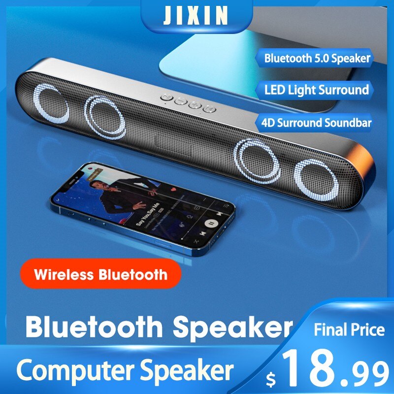 4D Soundbar Speakers Bluetooth 5.0 Home Loudspeaker Box 360° Surround Stereo Subwoofer Sound Bar for PC Laptop Cool Lights Mode