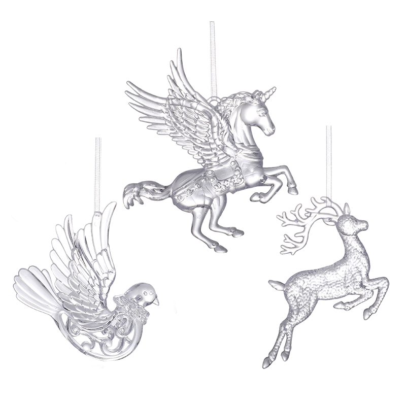 Acrylic Christmas Ornaments Clear Flying Unicorn Bird Elk Snowflake Xmas Tree Hanging Pendants Year Home DIY Decoration