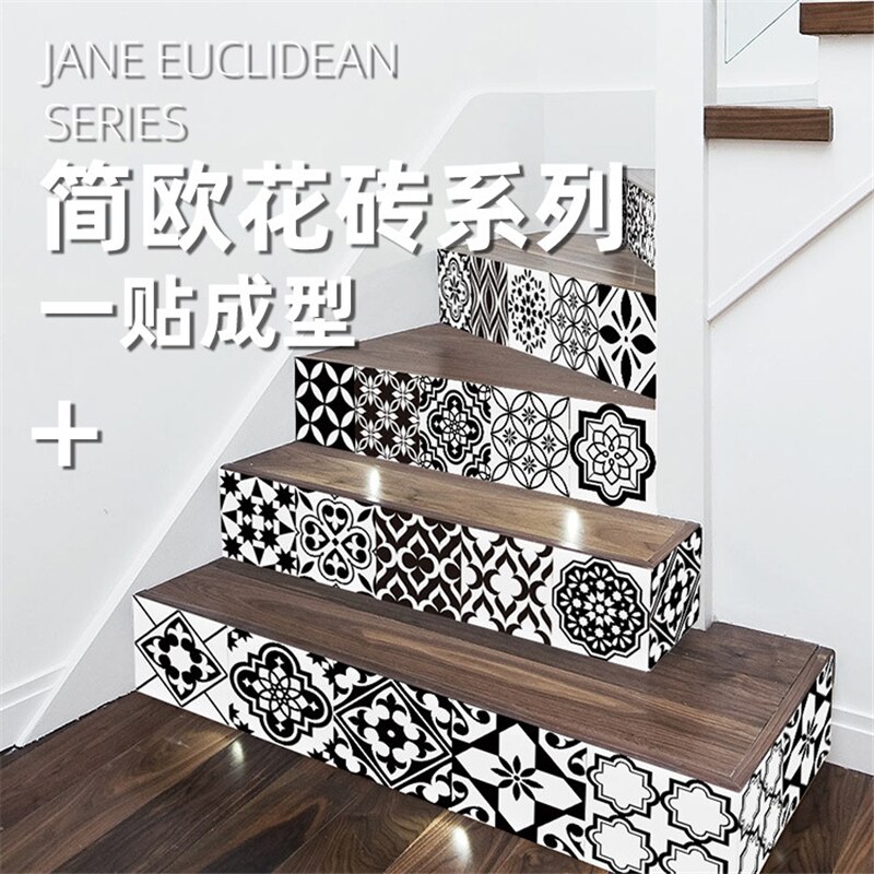 Waterproof Retro Black and White Tile Stickers Bathroom Kitchen DIY Stitching Stickers Moisture-proof Wall Stickers