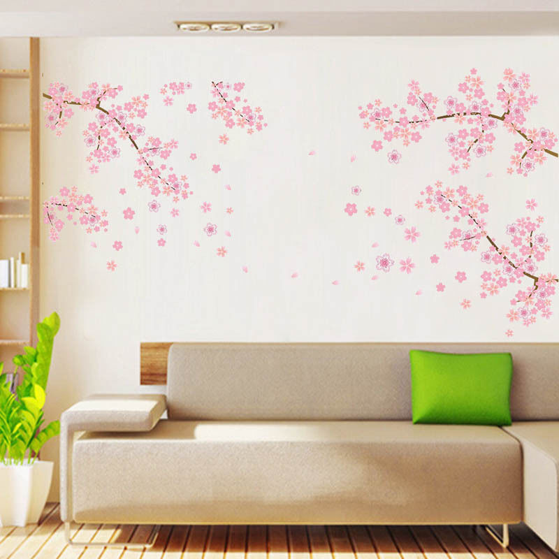 Pink butterfly Flower Tree Wall Stickers Decals Girls Women Flower Mural Vinyl Wallpaper Home Living Room Bedroom Decor
