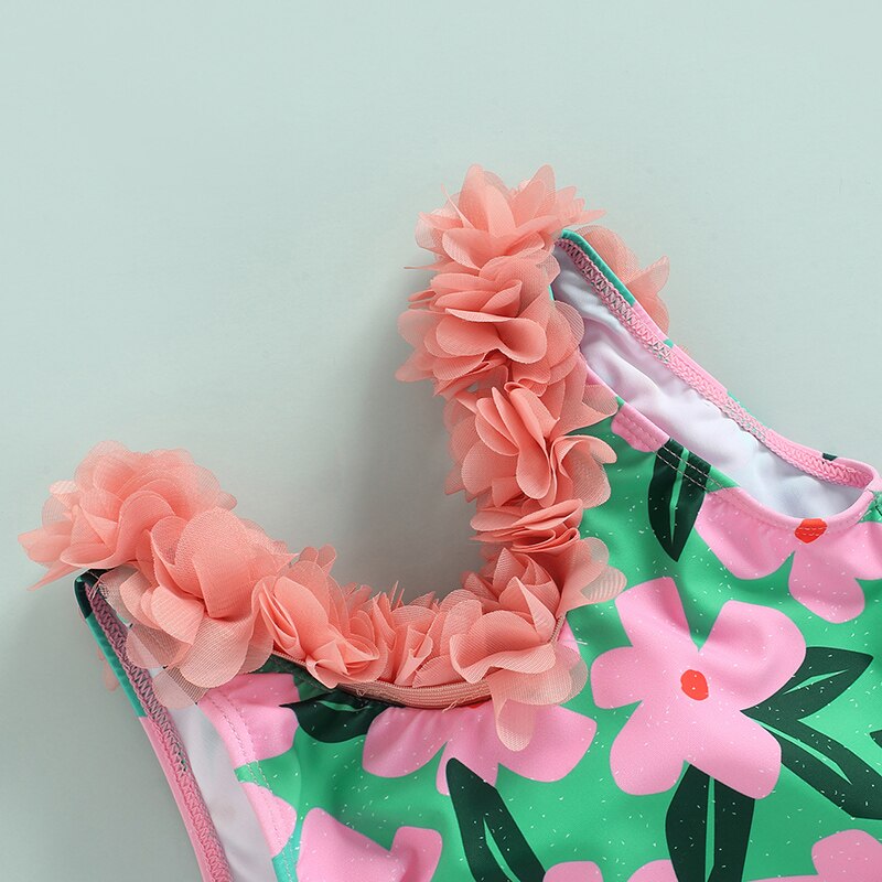 Lovely Toddler Kid Girls Flower Swimsuit Petals Decoration Floral Printed Monokini Swimwear Little Girl's Sweet Bathing Suit