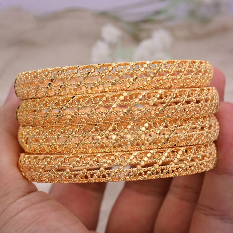 Kan Open 4 Stks/partij Dubai Gouden Armbanden Breedte Vrouwen Mannen Gouden Armbanden Afrikaanse Bresslate Ethiopië Meisjes Bruid Bangles
