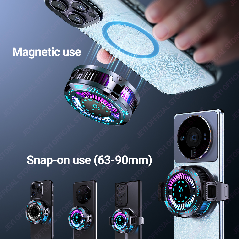 JEYI F29 Snap-on Phone Cooler with RGB Light Display and Temperature Display - Semiconductor Gaming Cooler for Phones and Tablet