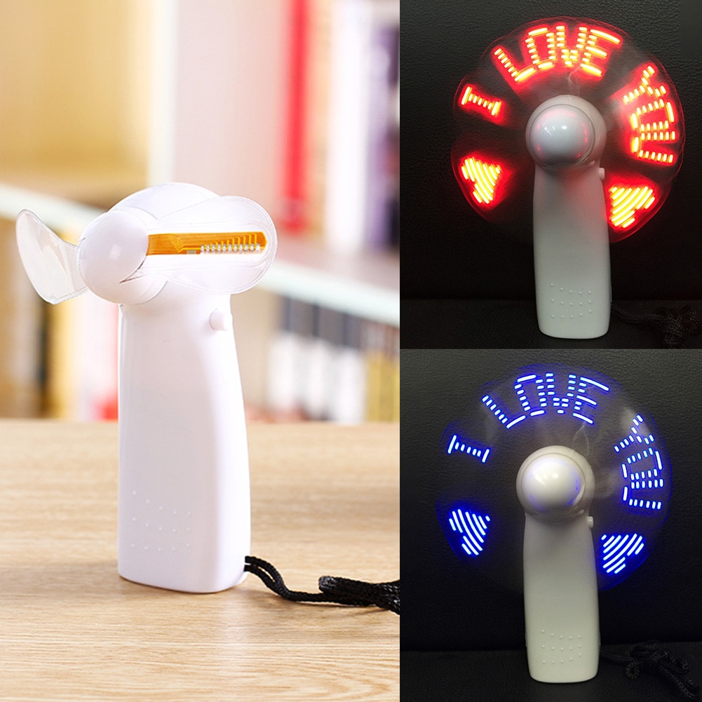 USB Handheld Fan Gadgets Flashing I Love You LED Cooler Desktop Cooling Fan with Characters Messages
