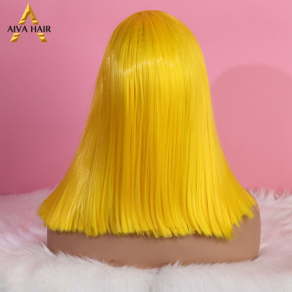 Aiva Hittebestendige Oranje Synthetische Lace Front Pruik Zwart Blonde Korte Pruik Lijmloze Cosplay Blauw Paars Bob Pruiken Voor Zwarte vrouwen