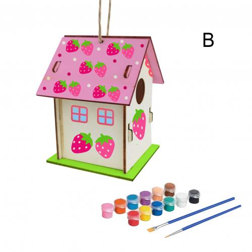 Wooden DIY Hand Painted Self Assembly Birdhouse Hanging Pendant Craft Home Decor: B