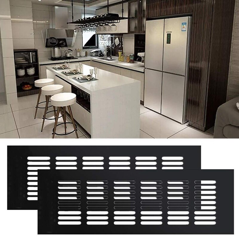 4 Pieces Air Vent Grille Cover, Cupboard Vents Fridge Vent Louvred Wall Vent Grille,Black 80 X 250Mm