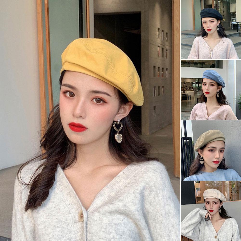Boina de tela de Color liso para mujer, sombrero de boina para mujer y niña, gorro informal con visera, gorra boina, gorros de mujer