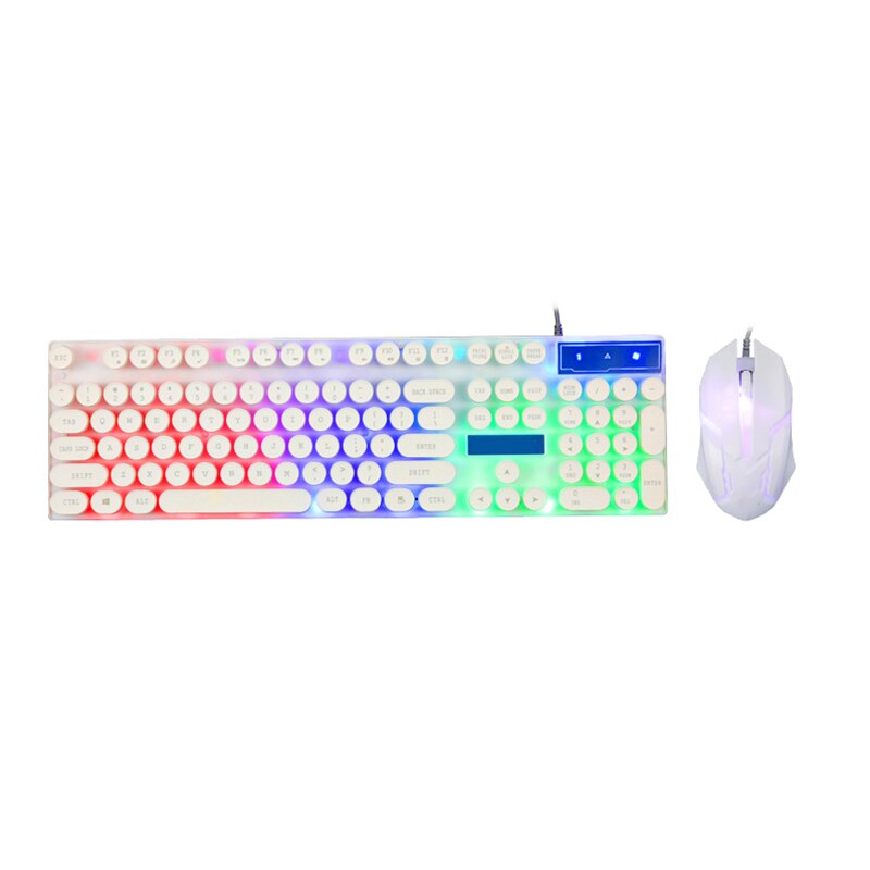 Mekanisk tangentbordsmus färgglad cool bakgrundsbelysning gamingmus och tangentbord wouse ergonomiska tangentbordsset för pc-spelare: Vit