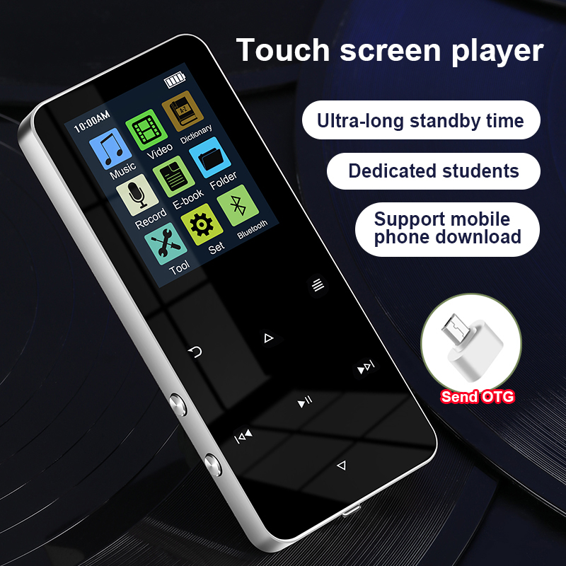 Lettore MP4 Lettore musicale MP3 MP4 in metallo da 2.0 pollici Scheda di supporto HiFi Bluetooth 5.0 Altoparlante incorporato con sveglia FM Lettore di e-book