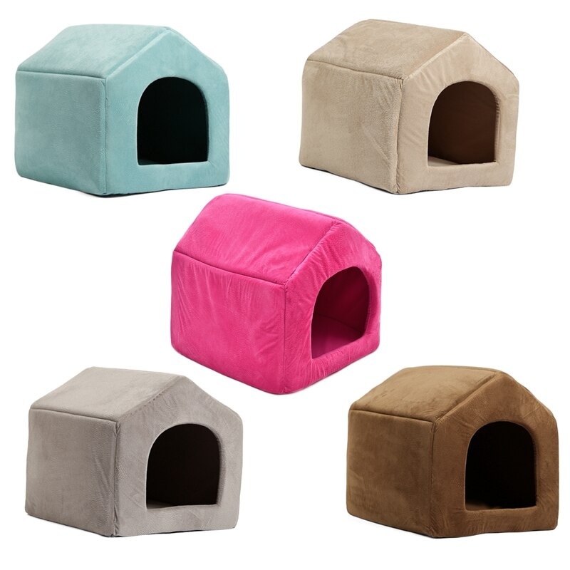 Pet Dog Cat Dome Bed Kitten Cave Cubby Cozy Baskets House Embossed Crate Warm Windproof Dog Puppy Kennel Cat Cushion Kitten Mat