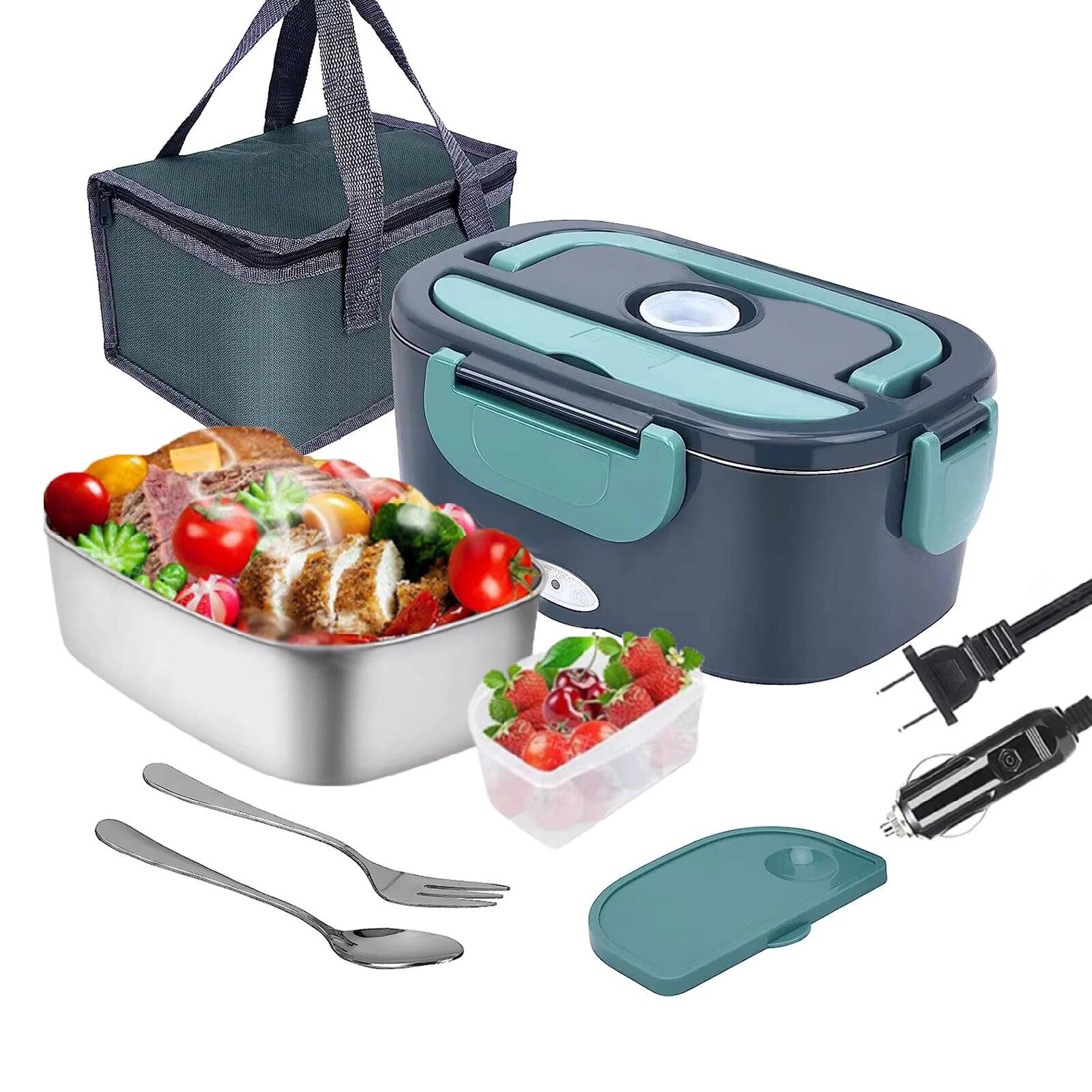 Elektryczny podgrzewacz robić lunchu, samonagrzewający się pojemnik na jedzenie robić biura, akademika, podłączany, termicznie izolowany, przenośny podgrzewacz robić posiłków.: khaki