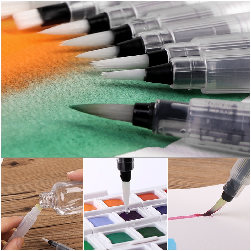 Bgln 3/6Pcs Paint Brush Set Large Capacity Water Brush Soft Flat/Point Watercolor Painting Brush For Drawing Art Suppies