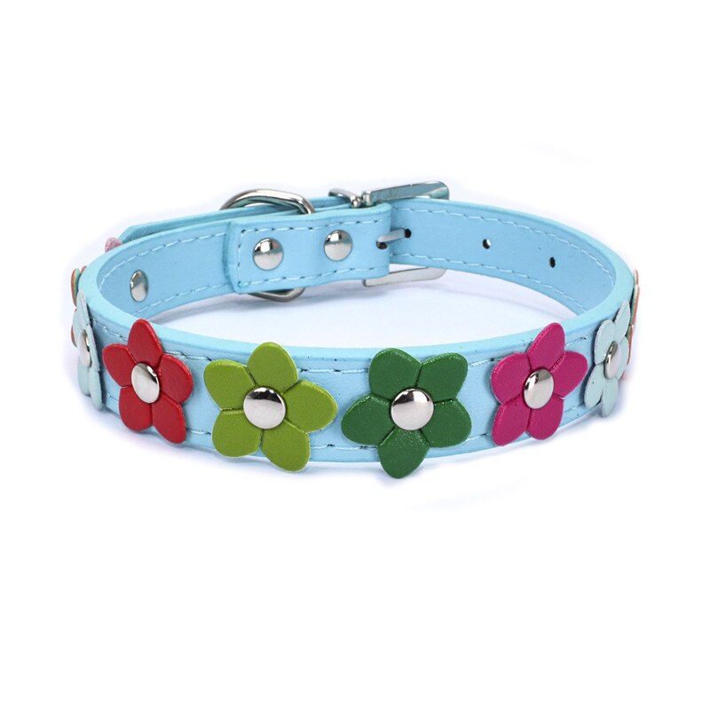 Pu litet hundhalsband blom nalle-hundhalsband blomhalsband för husdjur för katthundar valphalsband: Himmelsblå / S