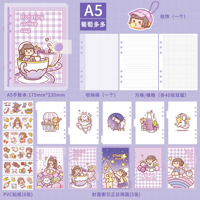 Spiral Notebook-Lined Journal with Hardcover,PVC Cover with Waterproof, A5A6 Notebook with Premium Paper,Exquisite Inner Pocket: Purple