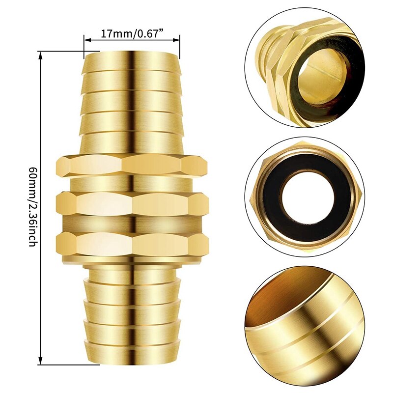 4 Sets Brass 3/4 inch Garden Hose Mender End Repair Male Female Connectors with Clamp