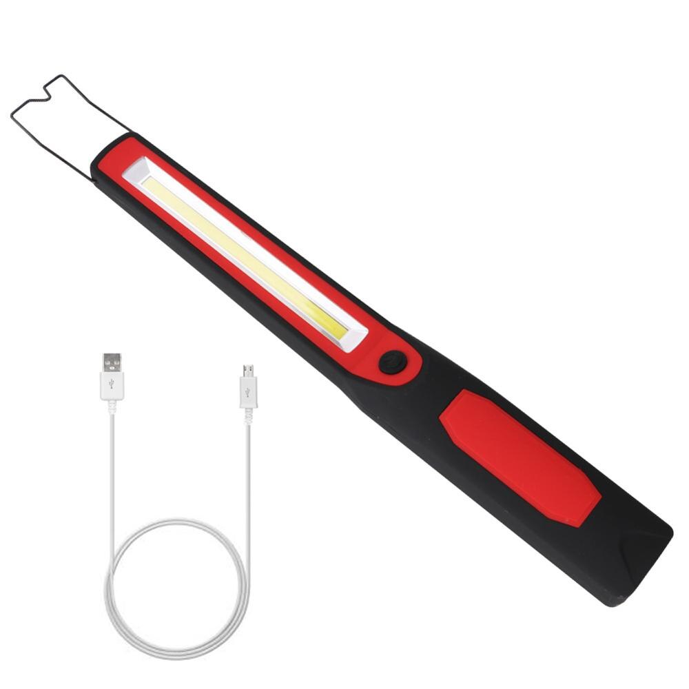 Luz LED de trabajo recargable por USB para coche, lámpara de emergencia de reparación magnética COB, linterna portátil para acampar, lámpara de gancho colgante: Rojo