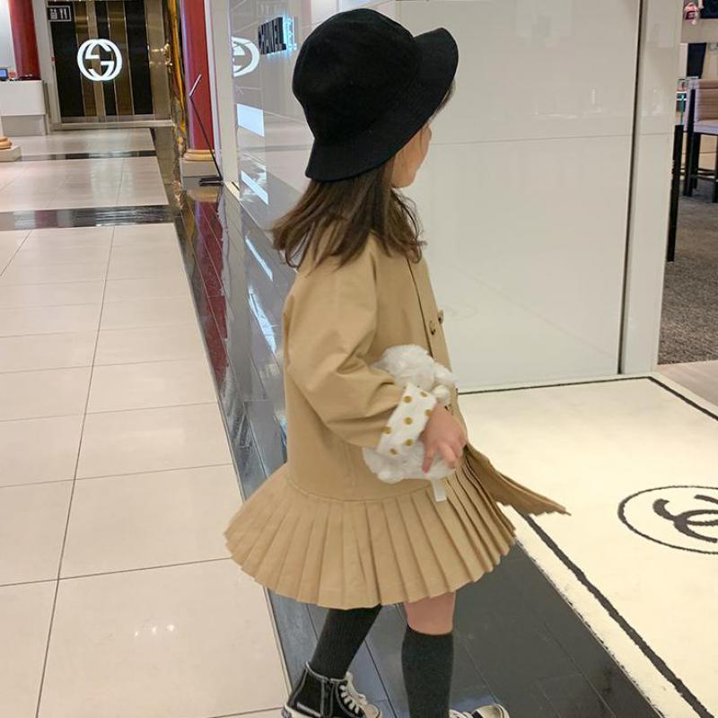 Børn pige trench coat plisseret kaki lang england trench coat pige jakke vindjakke børn frakker efterår vinter