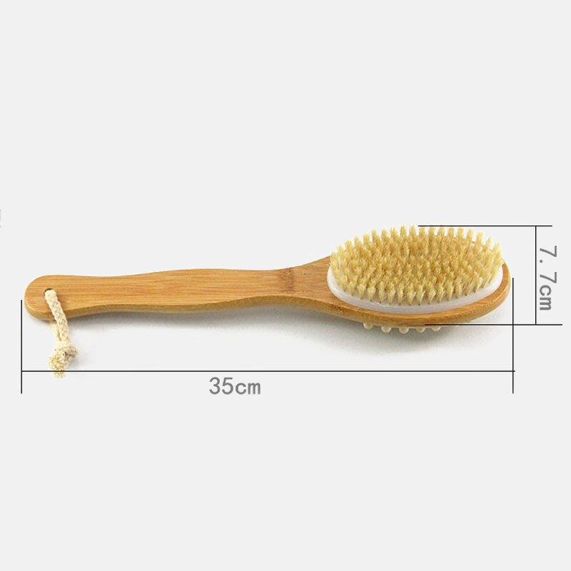 Naturligt langt træ kropsbørste massager badekar brusebad ryg spa scrubber dobbeltsidet massage badeværelse badebørste