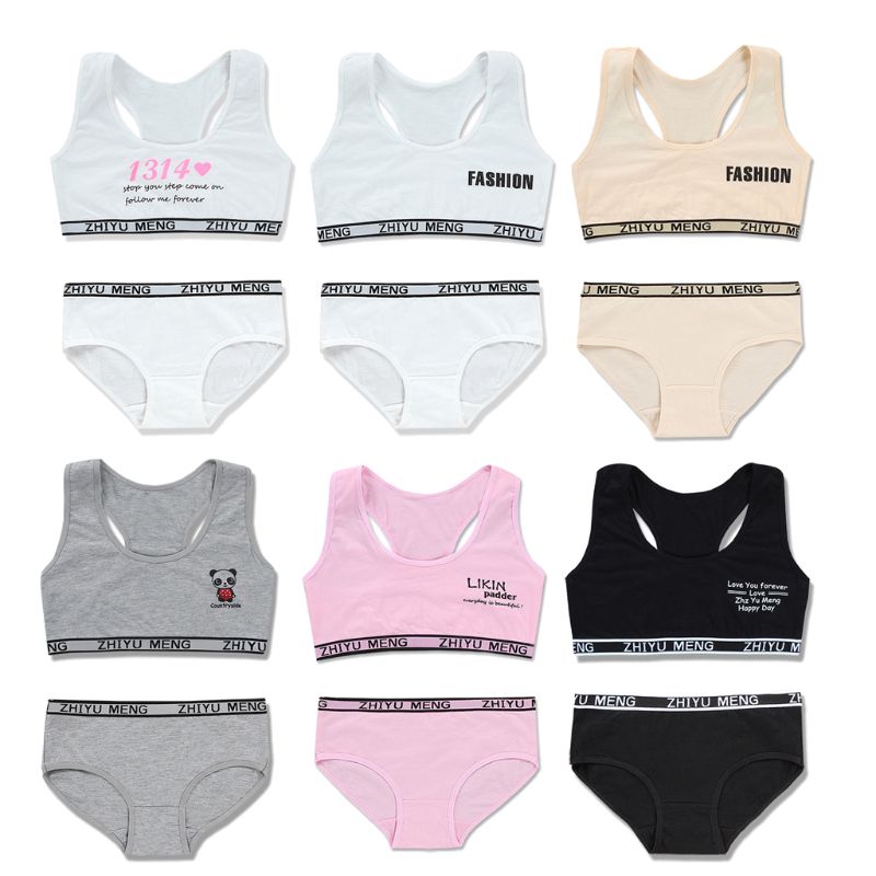 Training Bra Set for Student Puberty Vest Brassiere Bras Teenagers Young Girls Underwear Sets 8-14 Years