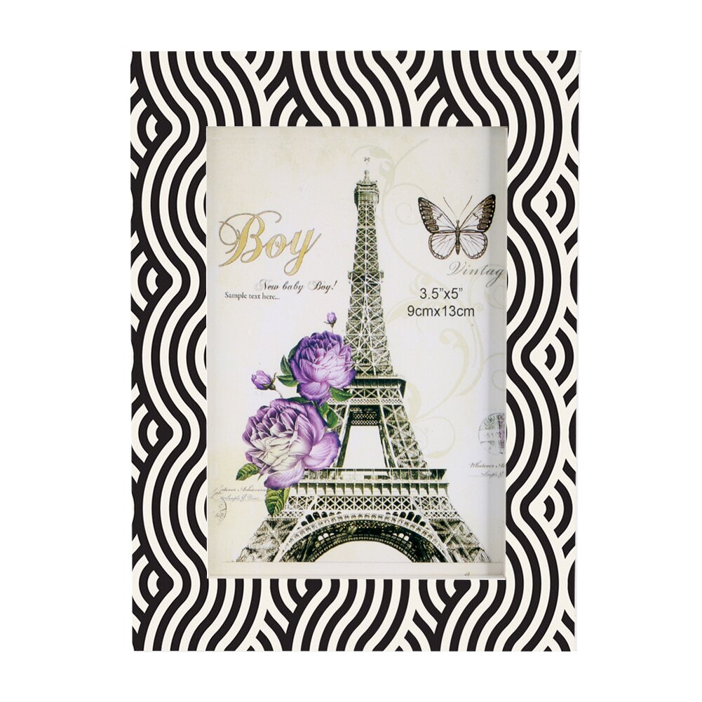 Black Wavy Line Pattern Wooden Photo Frame Table Home DIY Decoration High 5-10Inch Modern Picture Frames