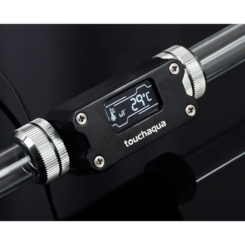 Touchaqua temperature indicator OLED Digital Display Water Flow Meter Water Cooler System Double 'G1/4' Flow Sensor Fitting