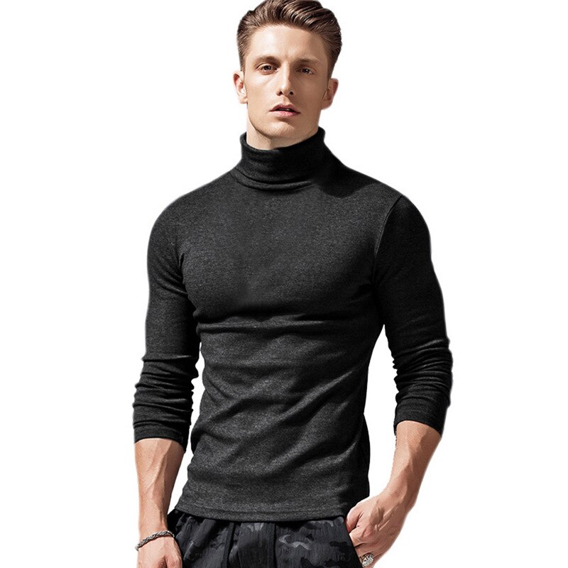 Camiseta de cuello alto de Color sólido para hombre, camisa básica de manga larga informal, Tops ajustados de Color sólido a la , otoño y primavera